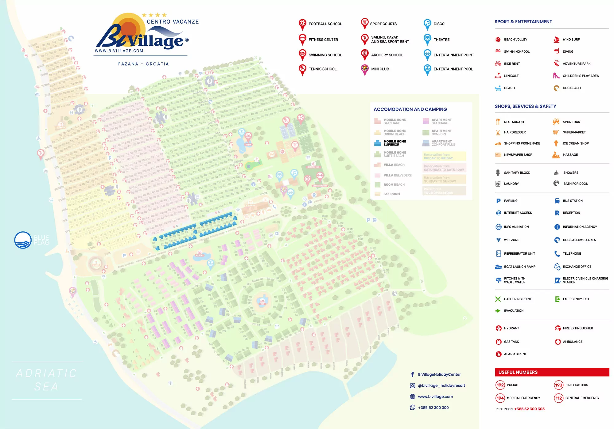 mappa del camping resort bivillage con indicata l'ubicazione delle mobile home superior beach