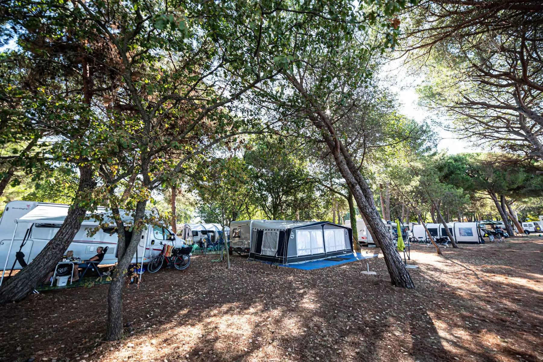 panoramica delle tende nelle piazzole del BiVillage a Fazana in Croazia